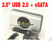 3.5" HDD Enclosure Aluminium + FAN Super Speed USB 2.0 + ESATA Interface #CP393UE