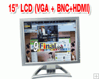 15" Industrial TFT LCD 1505HLM_V2 (3BNC/ 1HDMI/ VGA ) Support PIP